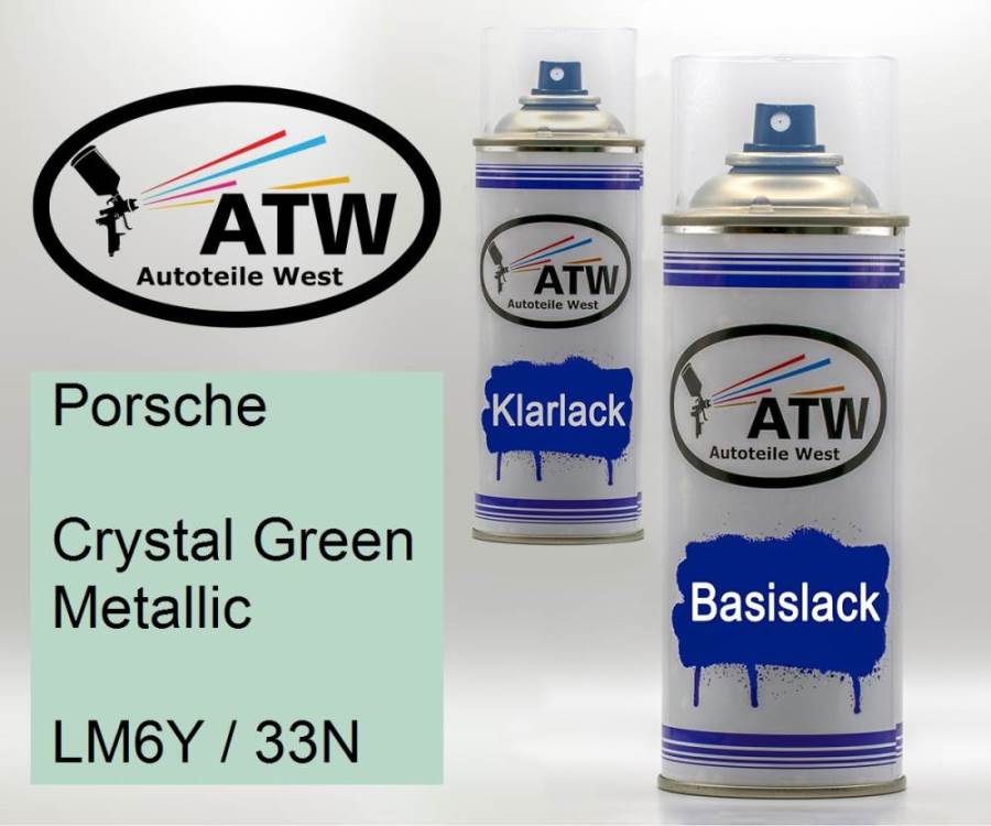 Porsche, Crystal Green Metallic, LM6Y / 33N: 400ml Sprühdose + 400ml Klarlack - Set, von ATW Autoteile West.
